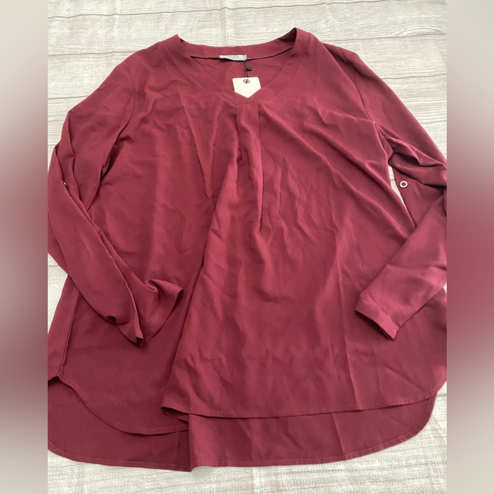 Youtalia Womens V Neck Casual Blouse Shirt Top Red NWT